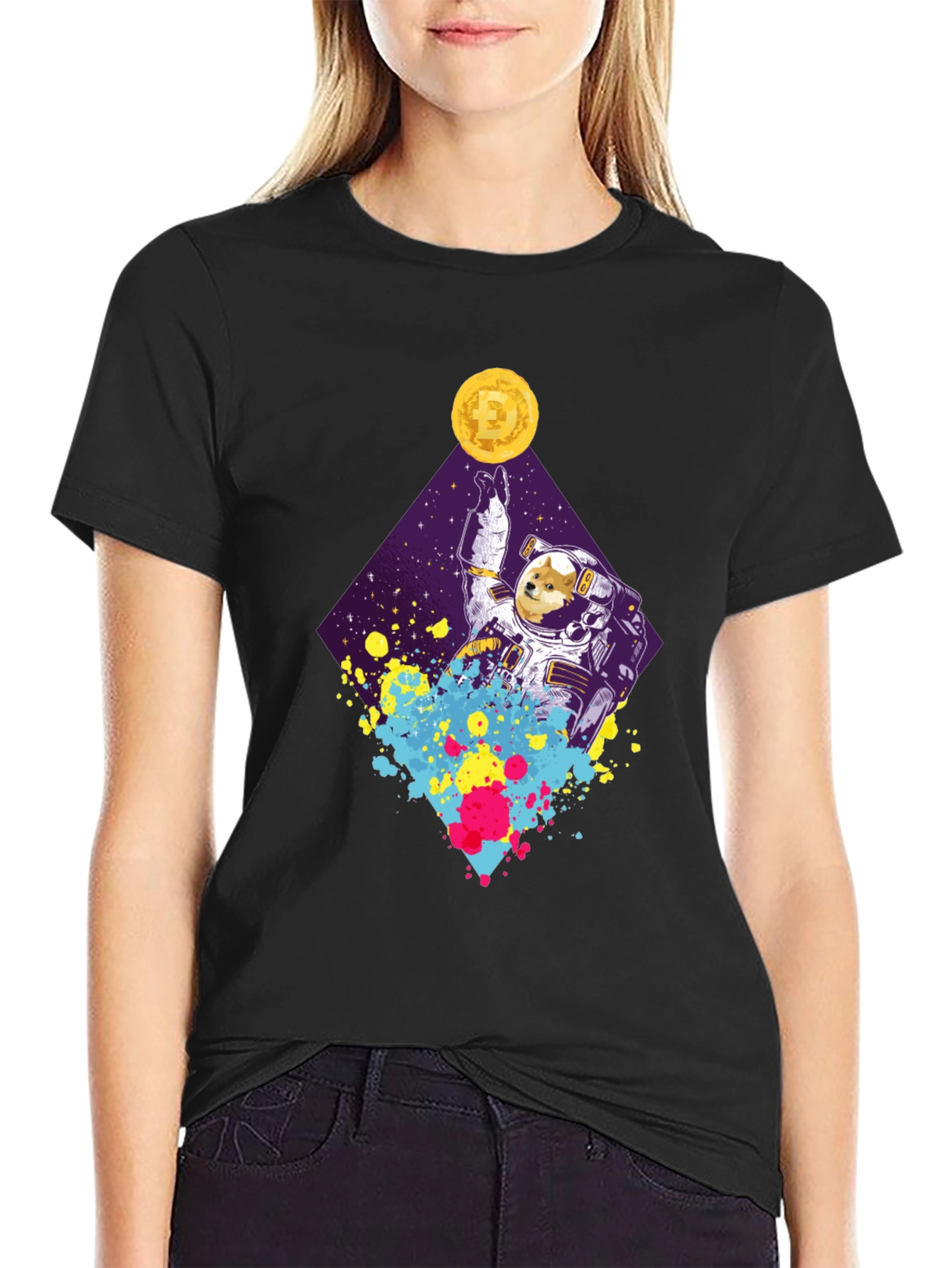 Dogecoin Astronaut Black T-Shirt