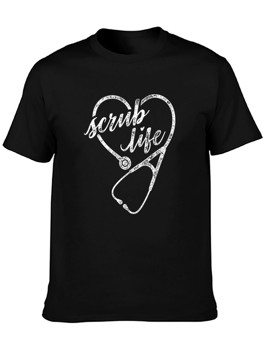 Scrub Life Heart Stethoscope Graphic T-Shirt
