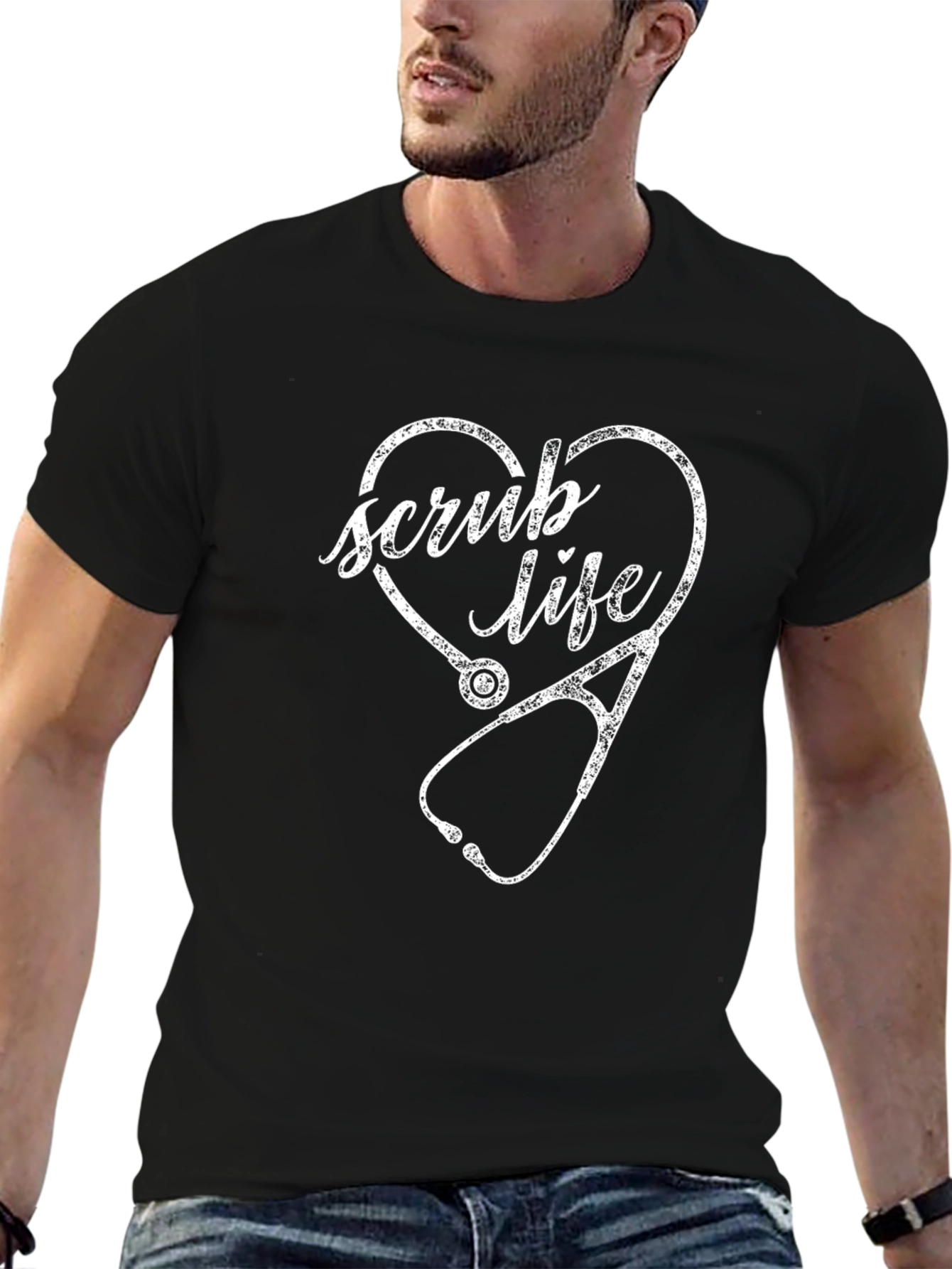 Scrub Life Heart Stethoscope Graphic T-Shirt