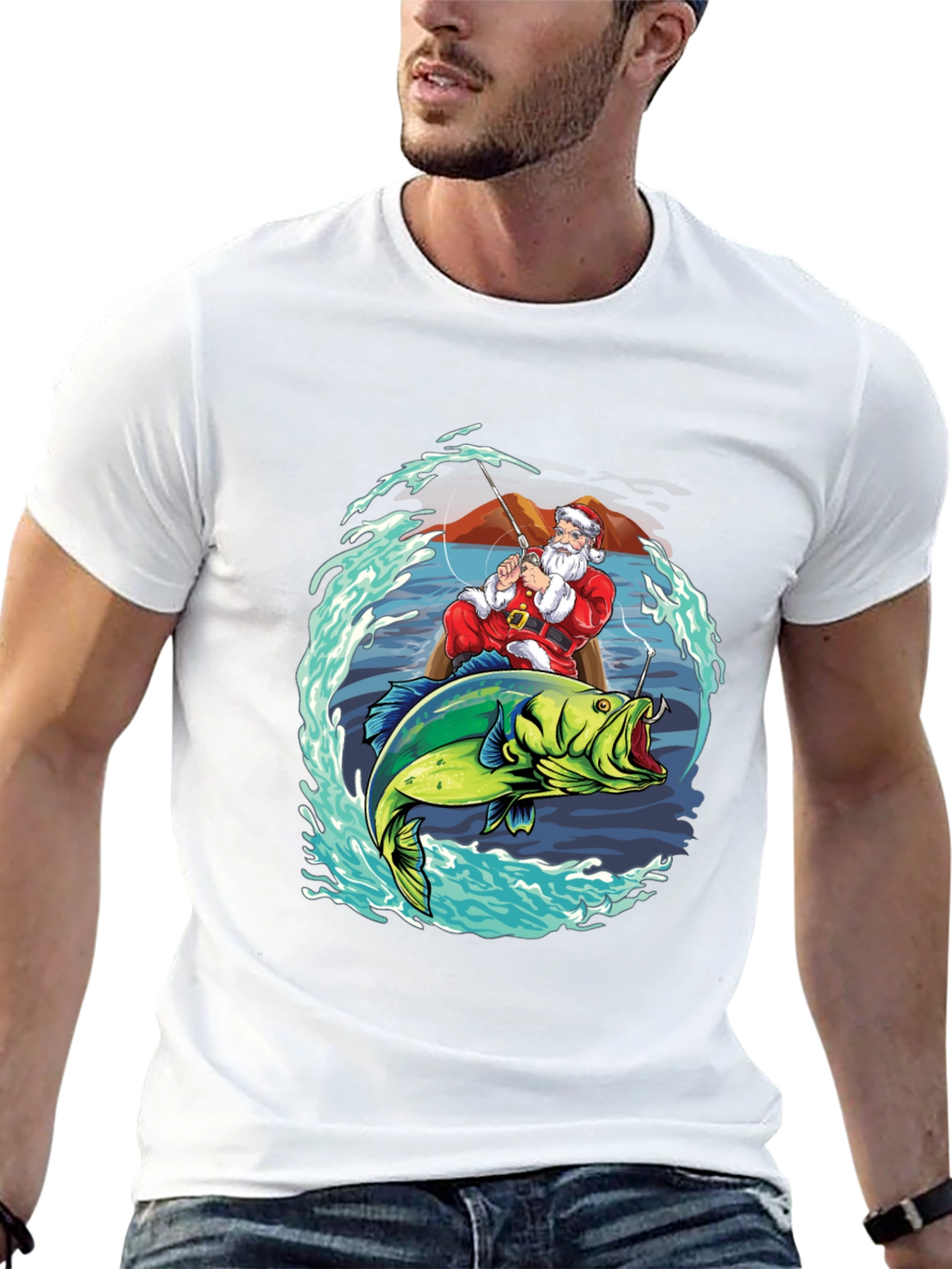 Santa Fishing T-Shirt - Holiday Catch