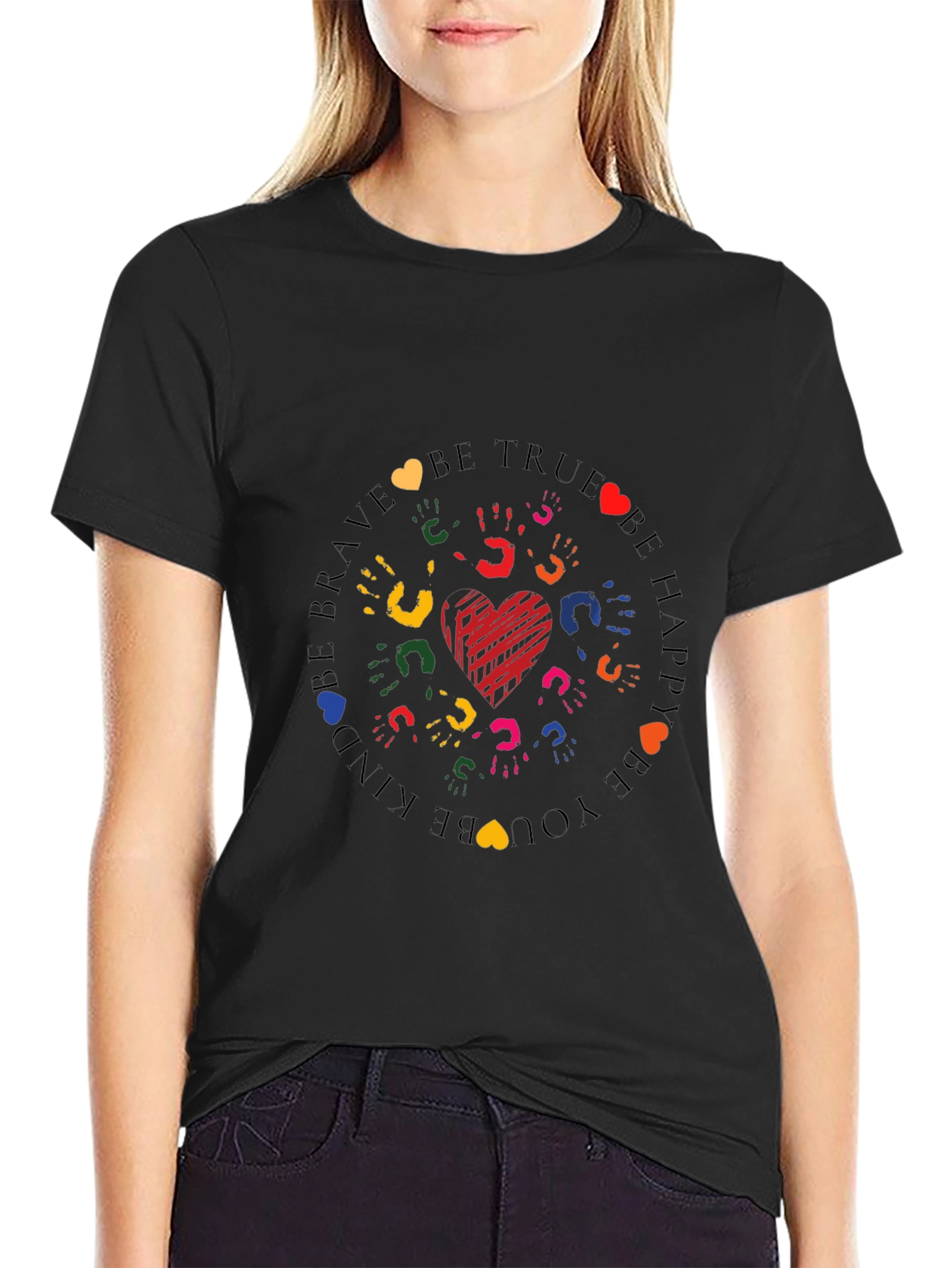 Heart Hands Graphic Crew Neck Tee