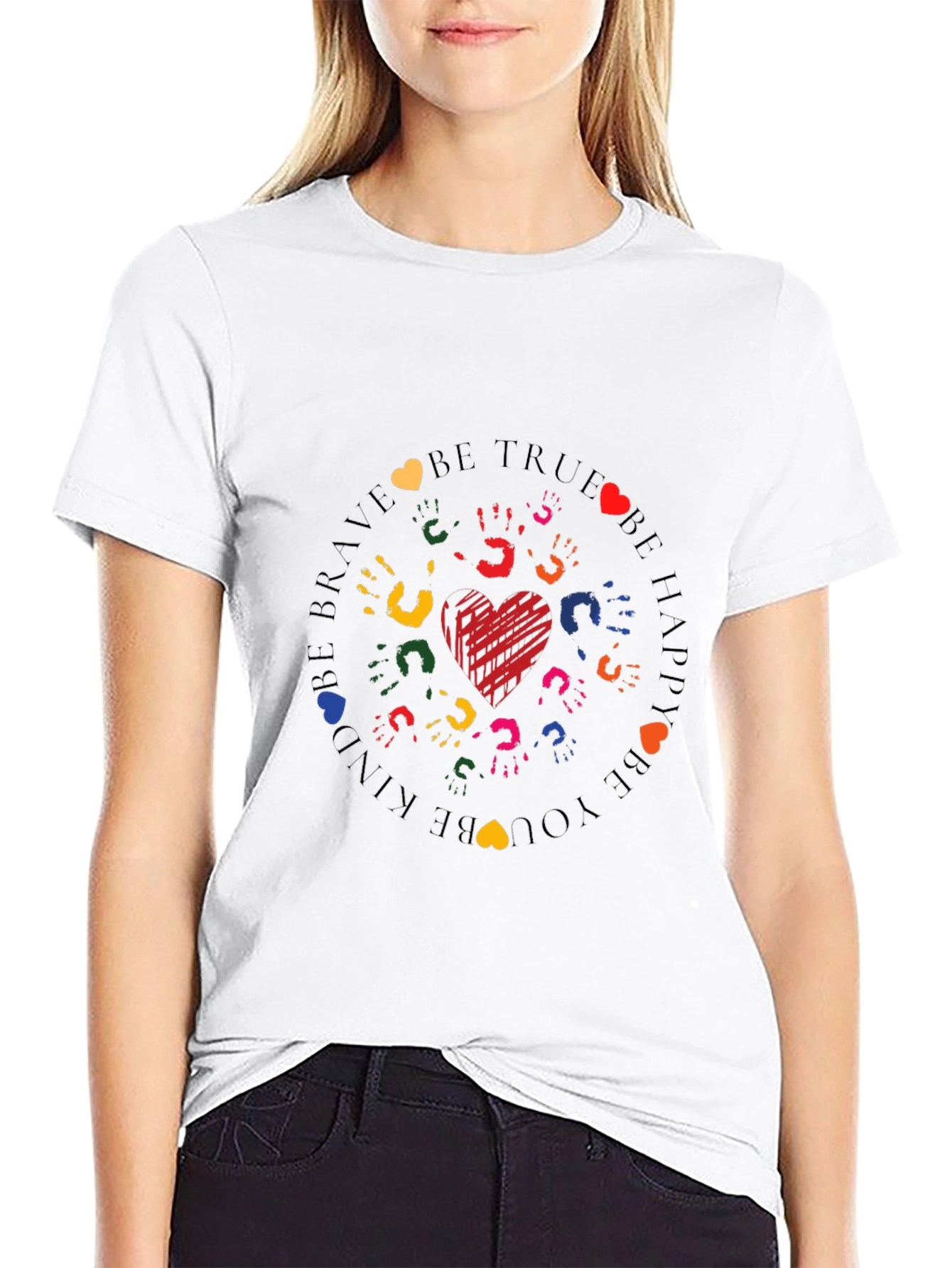 Heart Hands Graphic Crew Neck Tee