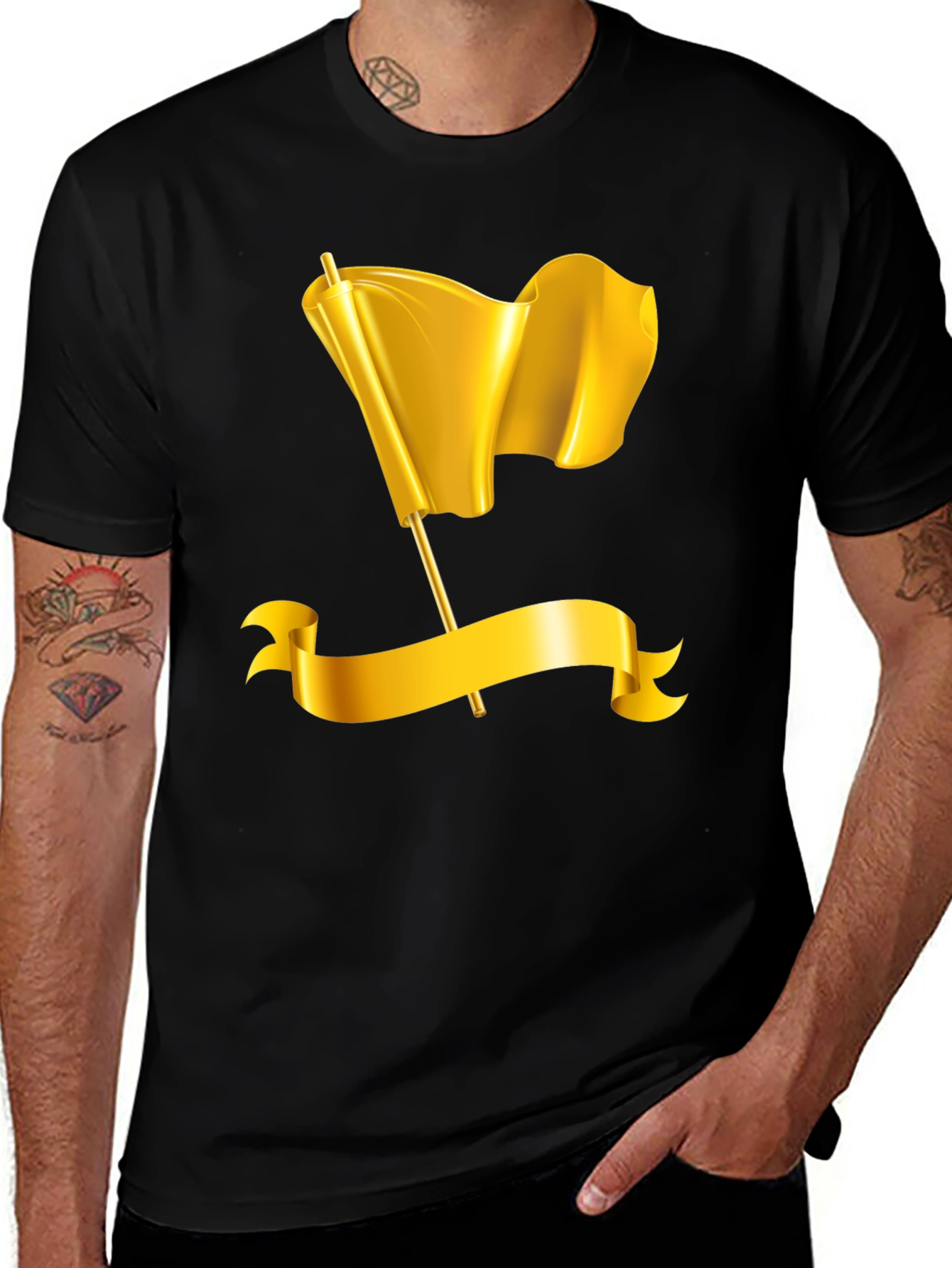 Gold Flag Graphic Tee - Premium Black T-Shirt