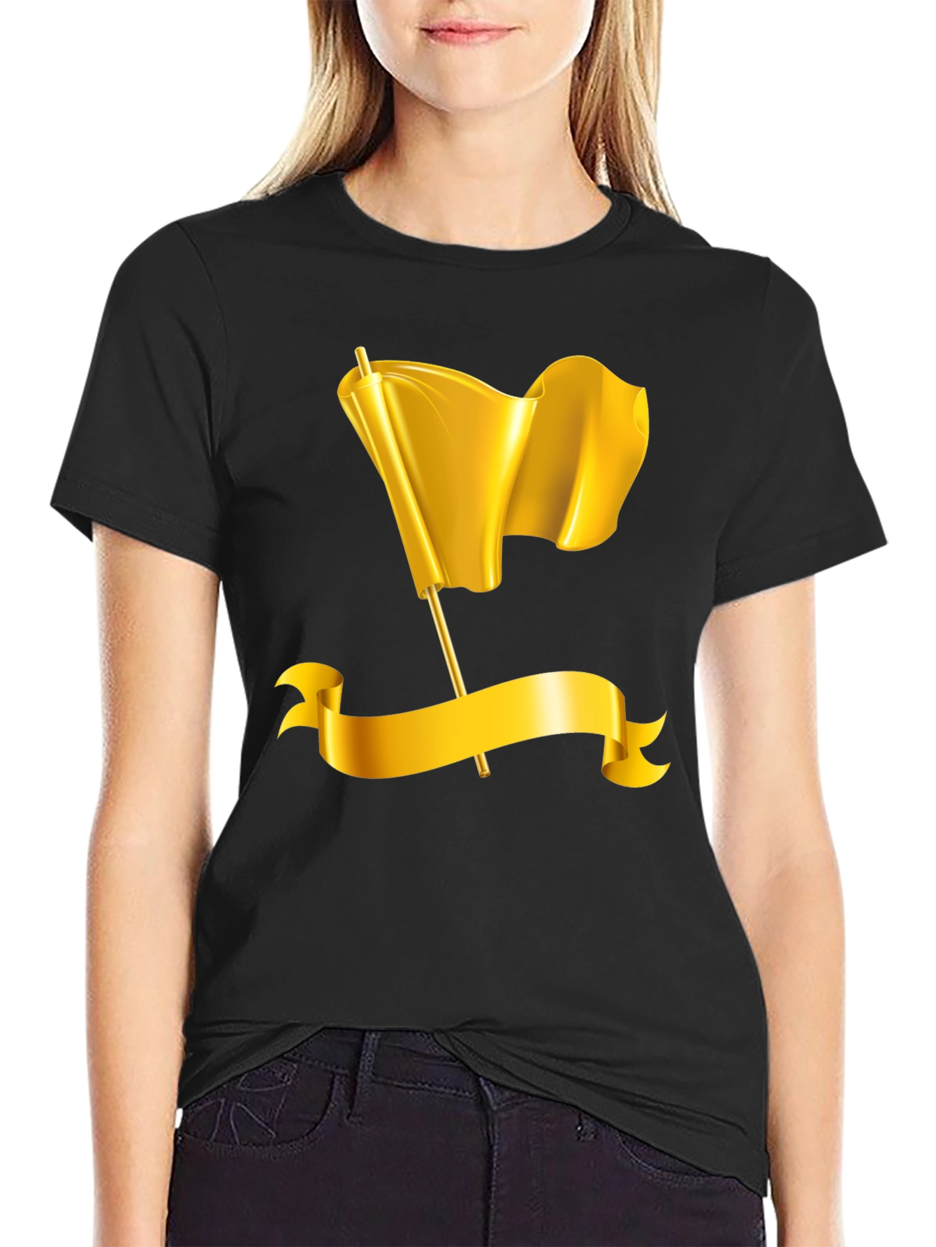 Gold Flag Graphic Tee - Premium Black T-Shirt