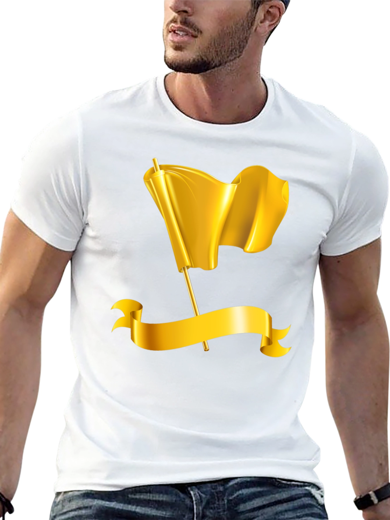 Gold Flag Graphic Tee - Premium Black T-Shirt