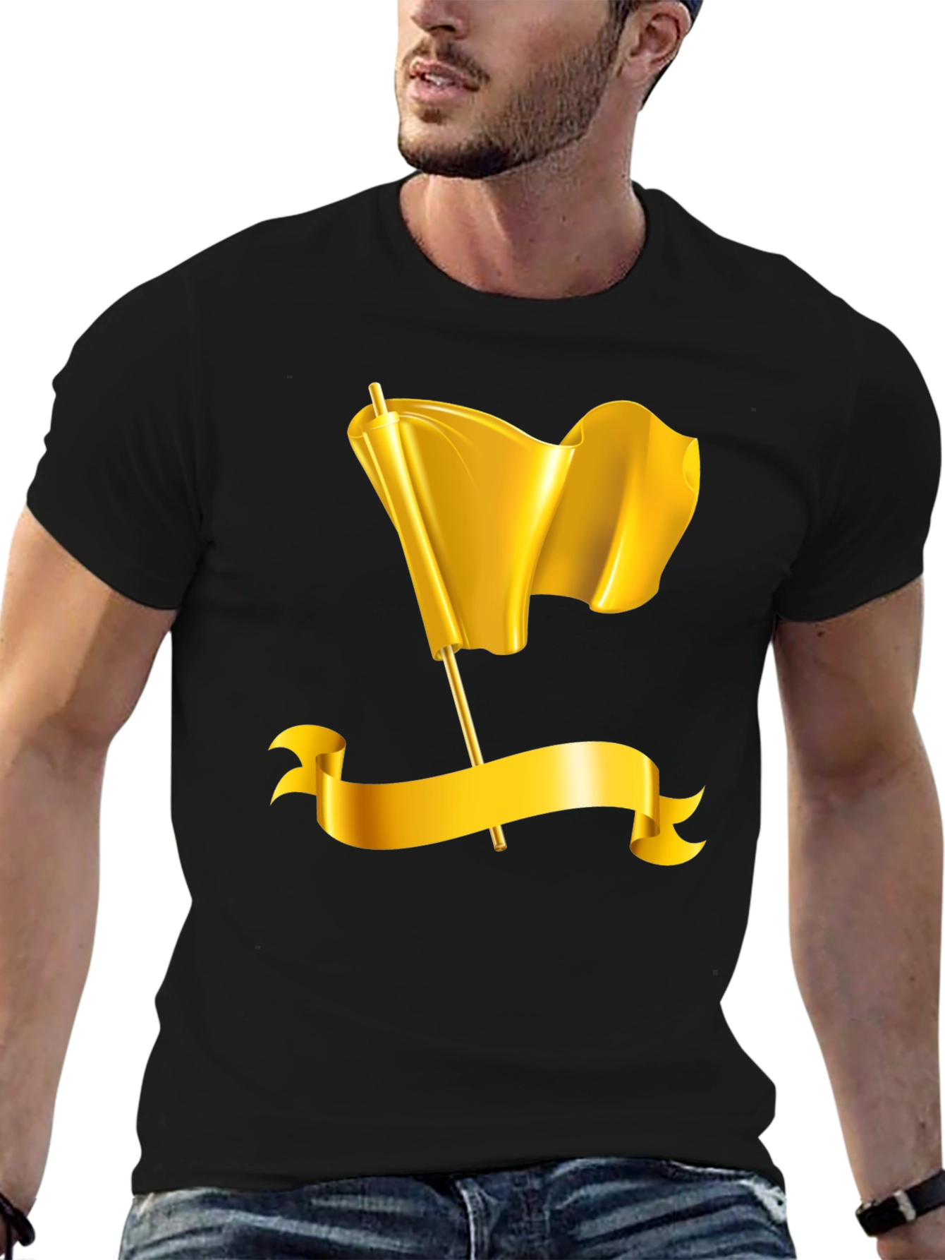 Gold Flag Graphic Tee - Premium Black T-Shirt