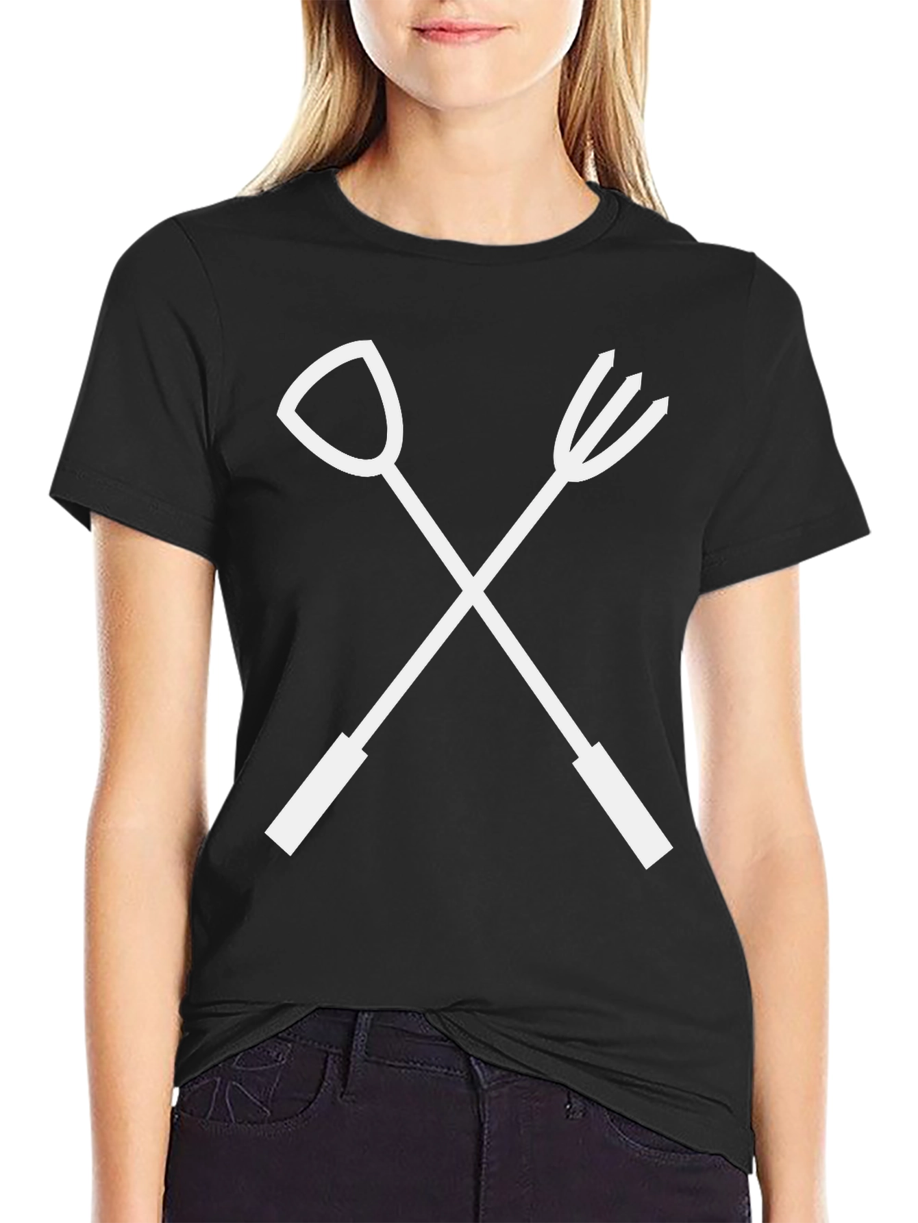 Gardening Tools Crossed T-Shirt - Black Cotton Tee