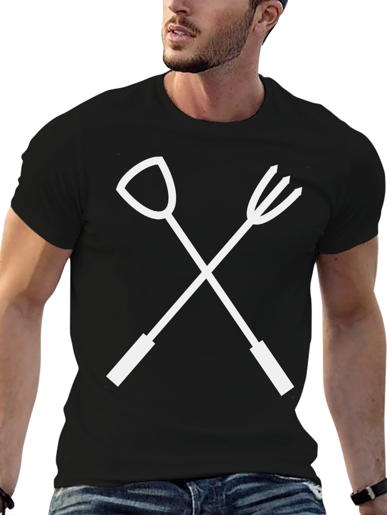 Gardening Tools Crossed T-Shirt - Black Cotton Tee