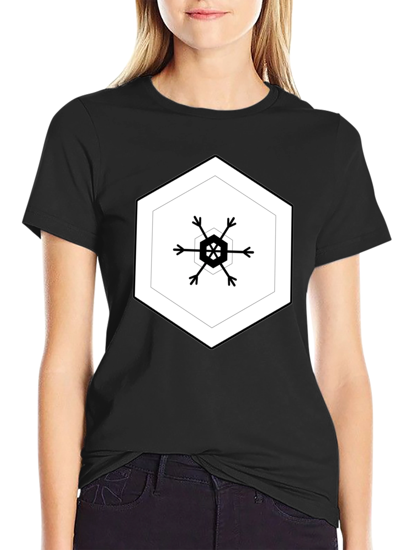 Hexagon Snowflake Black Tee