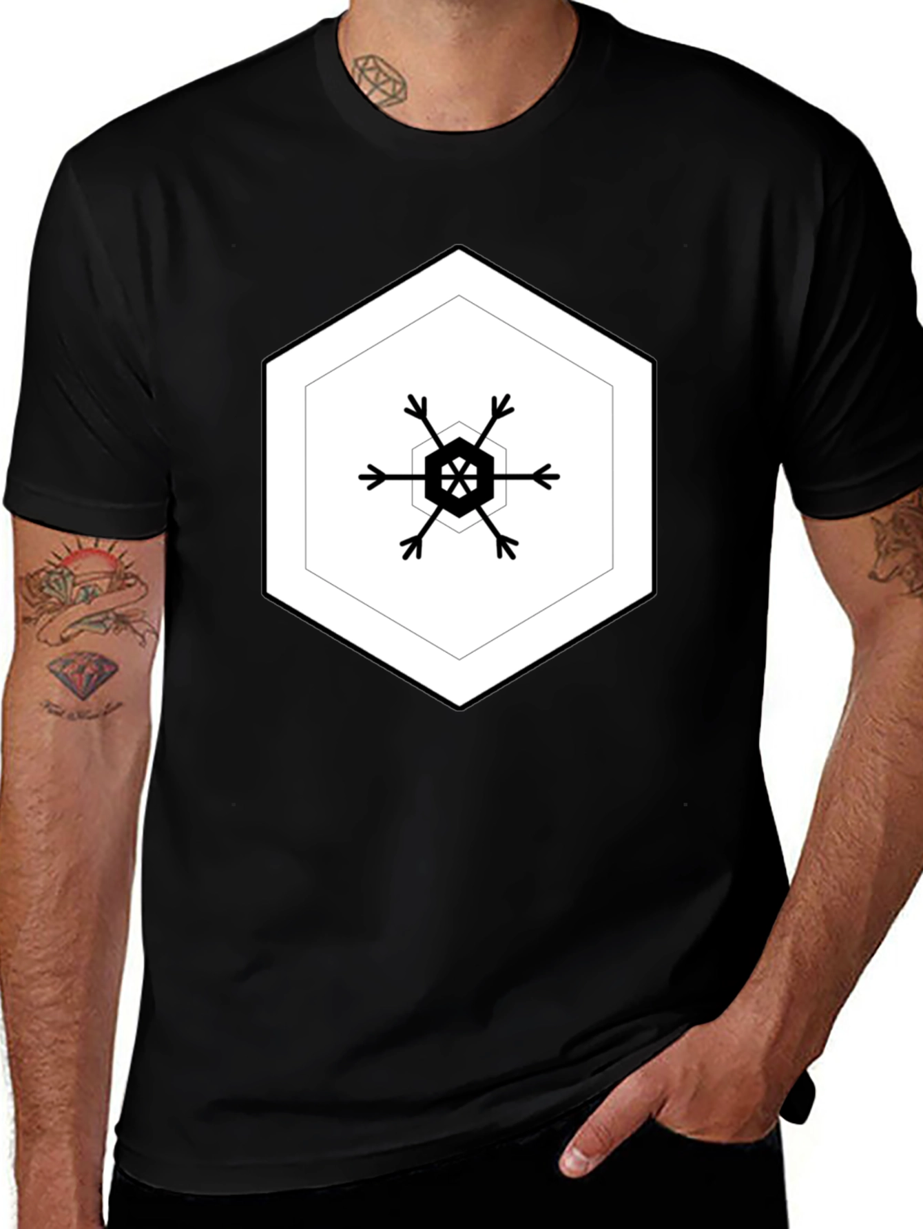 Hexagon Snowflake Black Tee