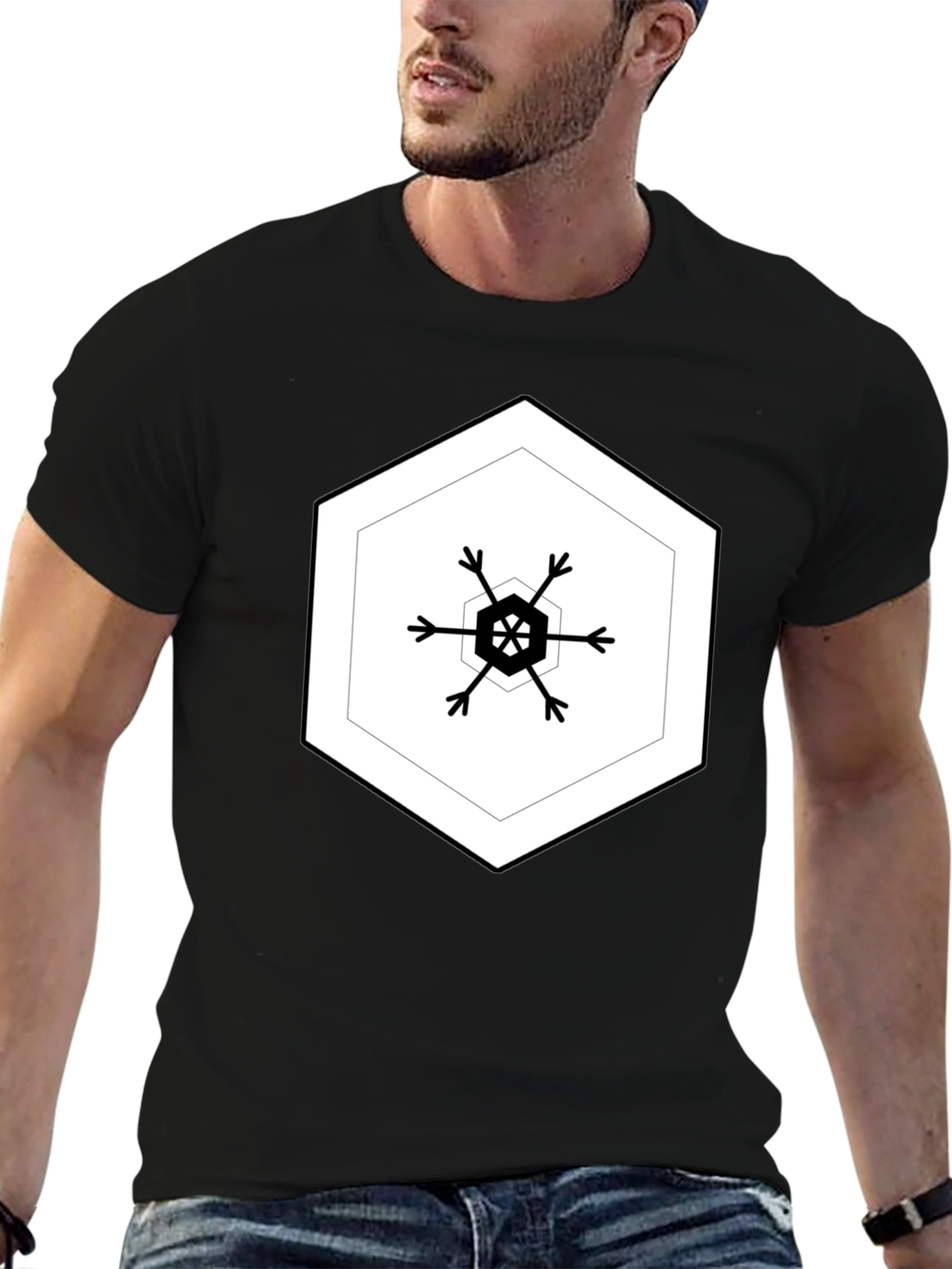 Hexagon Snowflake Black Tee
