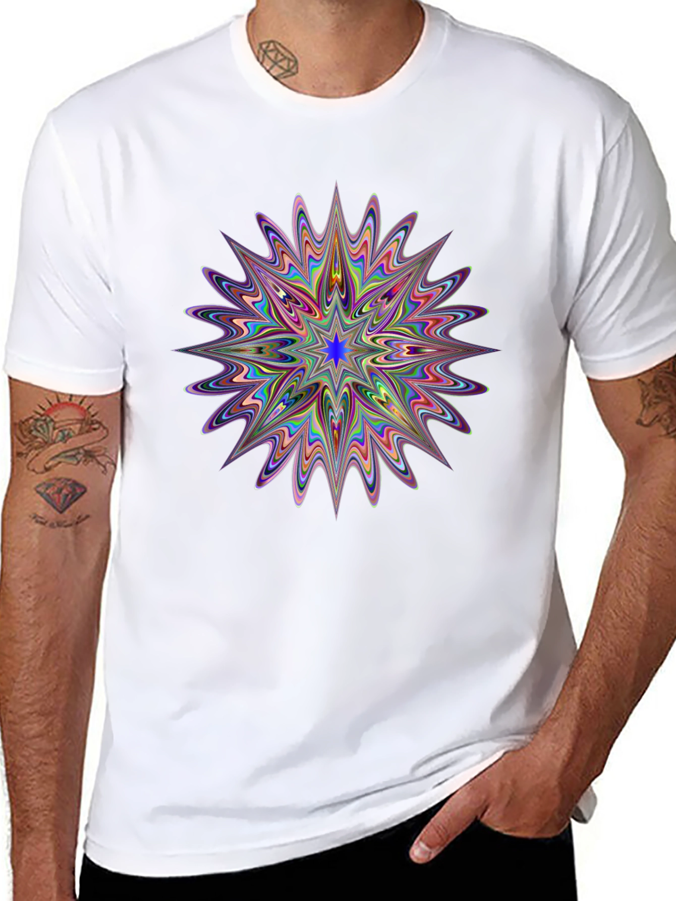 Psychedelic Star Graphic Print Black T-Shirt