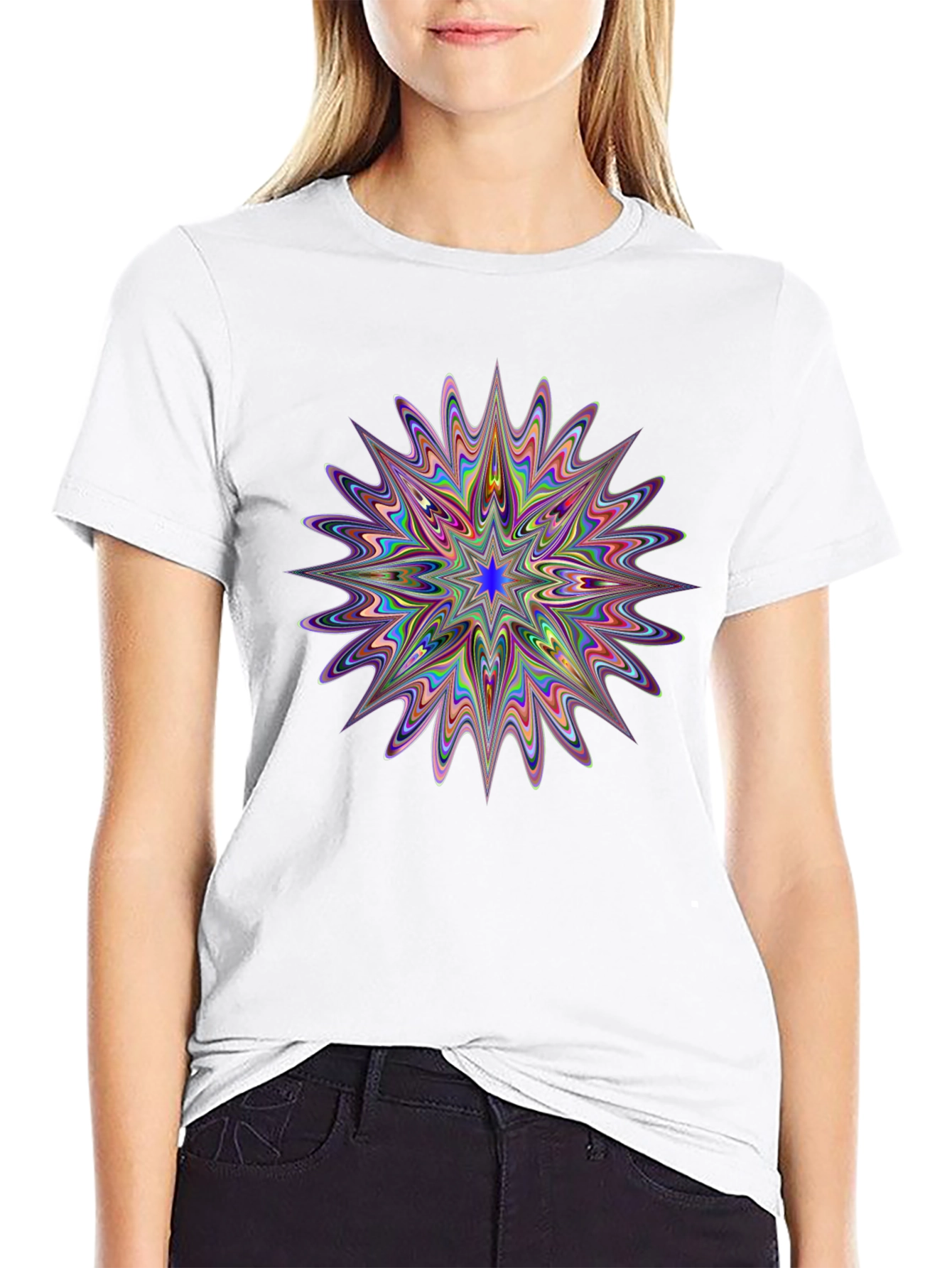 Psychedelic Star Graphic Print Black T-Shirt