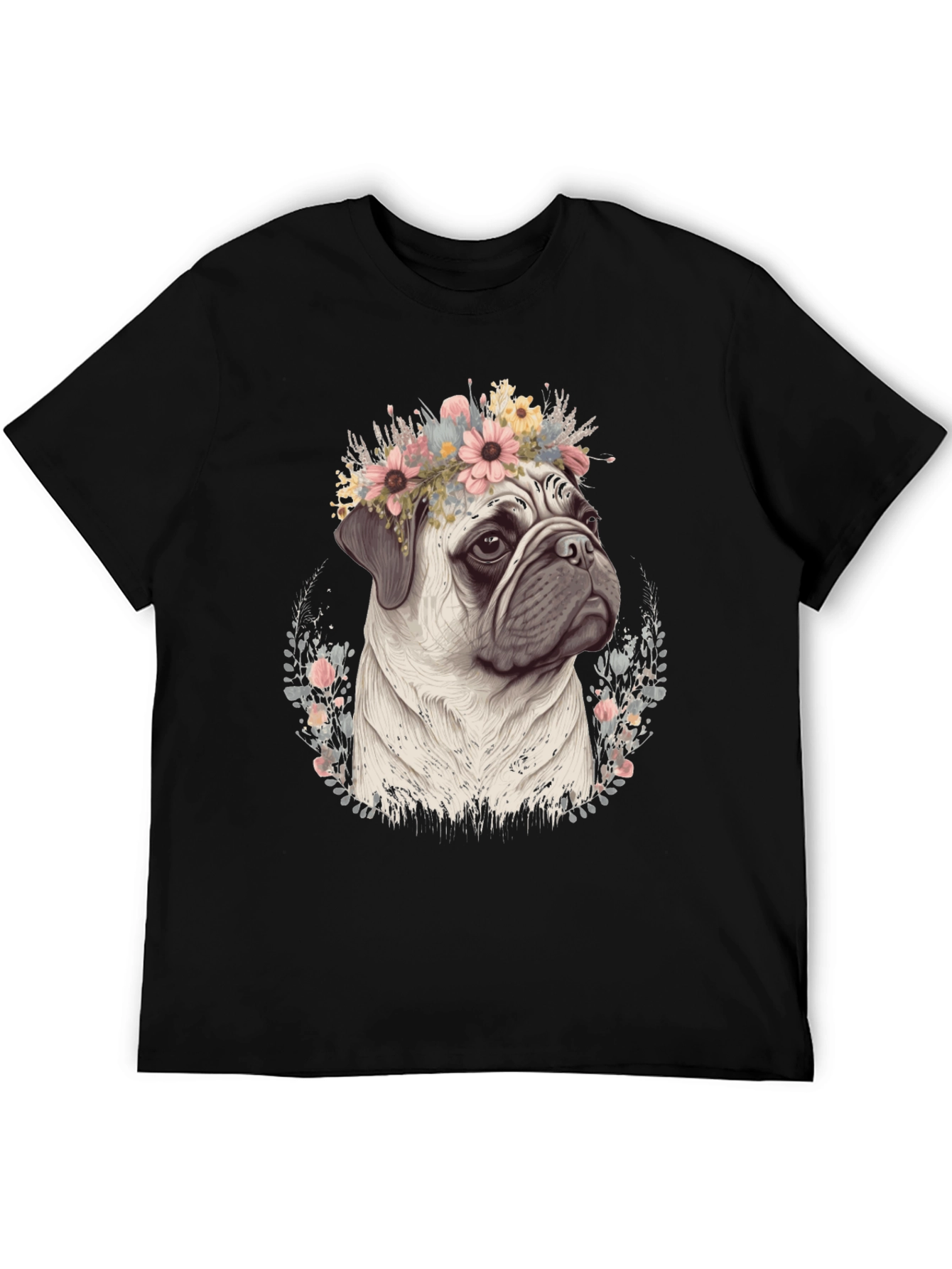 Pug Flower Crown T-Shirt - Mens Graphic Tee
