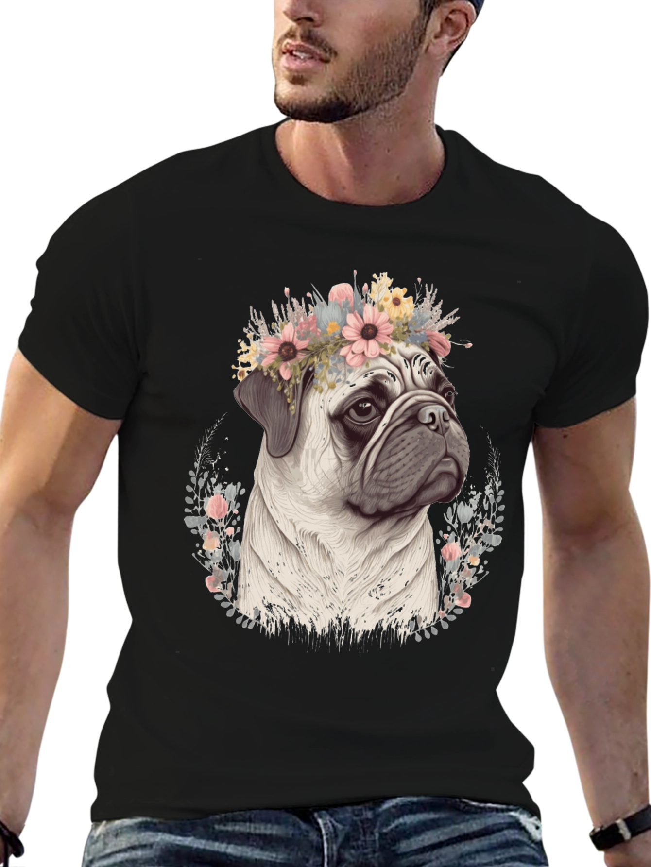 Pug Flower Crown T-Shirt - Mens Graphic Tee