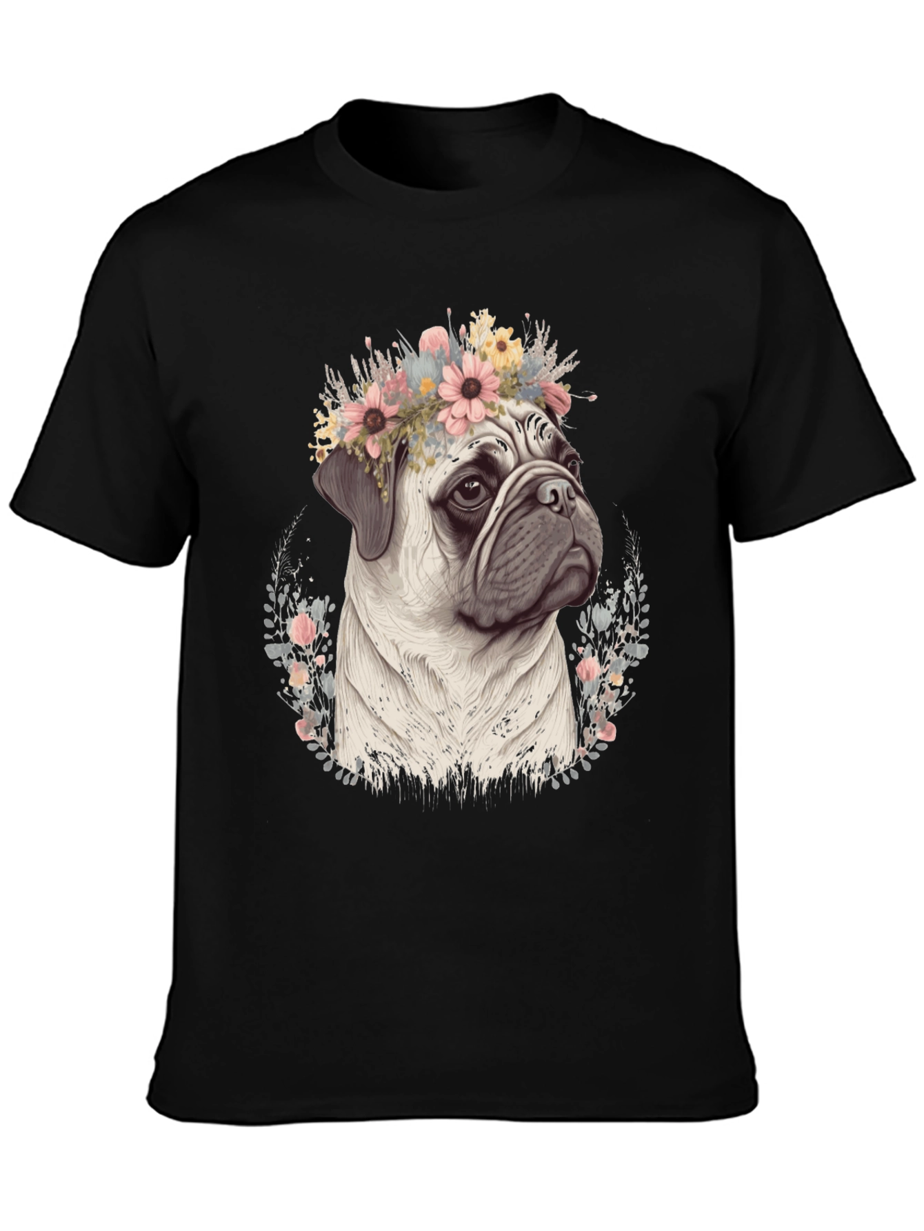Pug Flower Crown T-Shirt - Mens Graphic Tee
