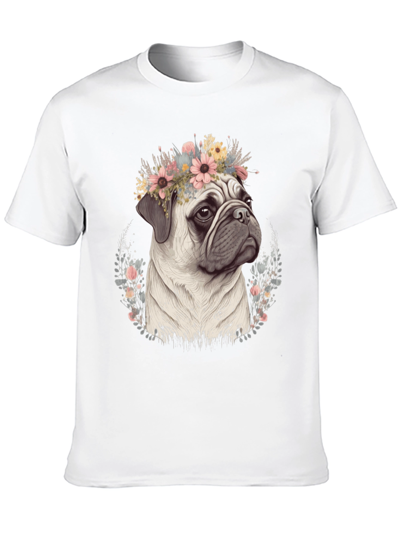 Pug Flower Crown T-Shirt - Mens Graphic Tee