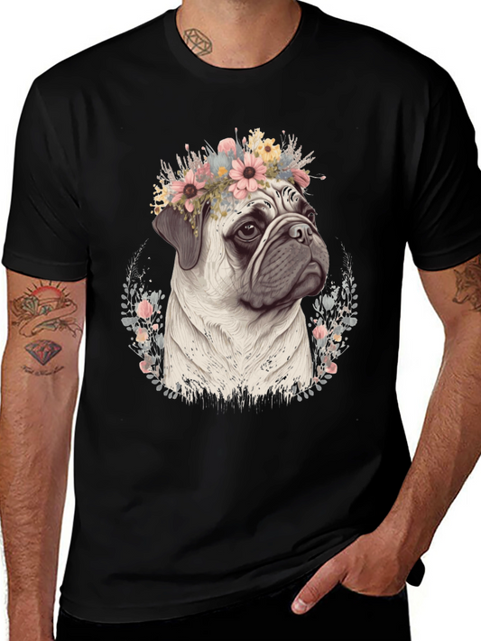 Pug Flower Crown T-Shirt - Mens Graphic Tee
