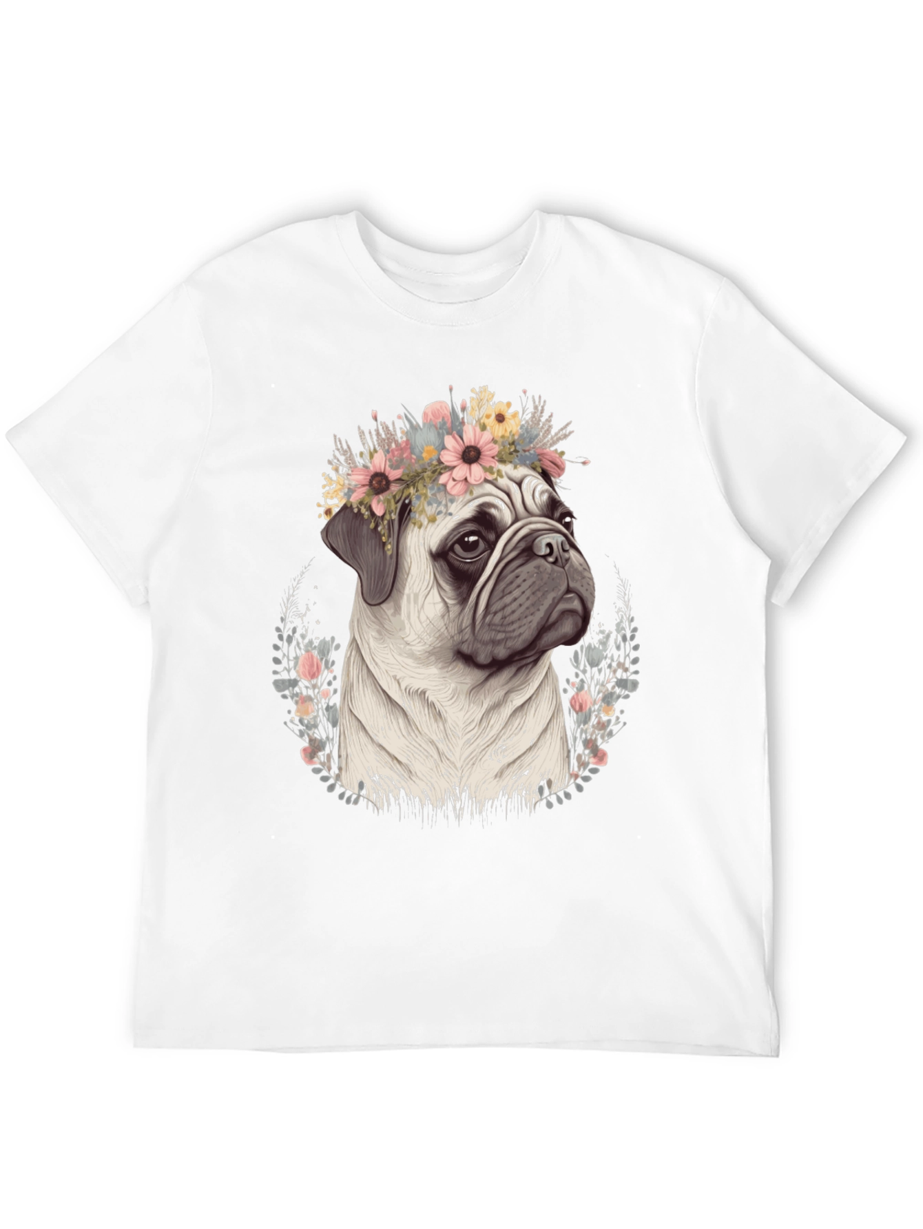 Pug Flower Crown T-Shirt - Mens Graphic Tee