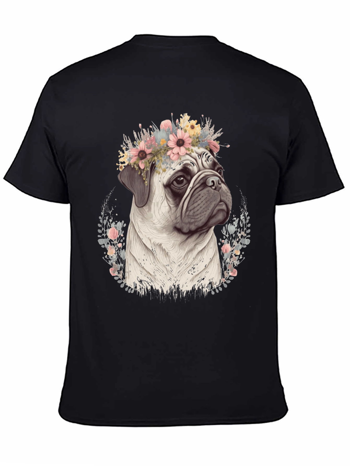 Pug Flower Crown T-Shirt - Mens Graphic Tee