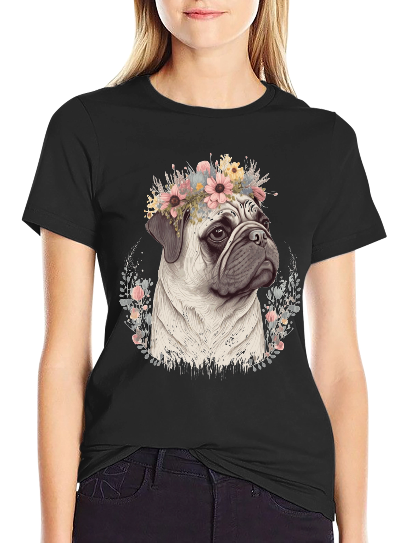 Pug Flower Crown T-Shirt - Mens Graphic Tee