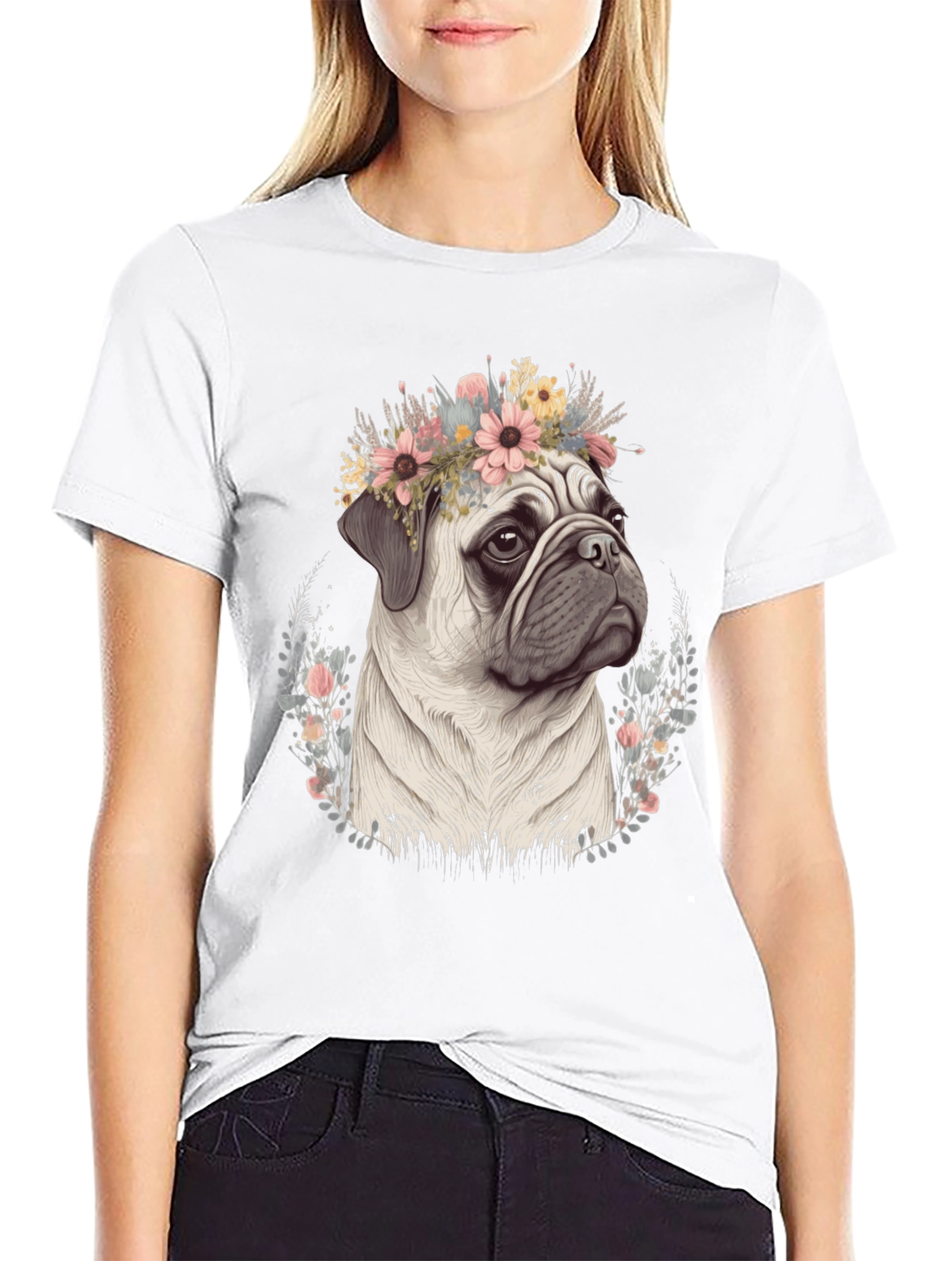 Pug Flower Crown T-Shirt - Mens Graphic Tee