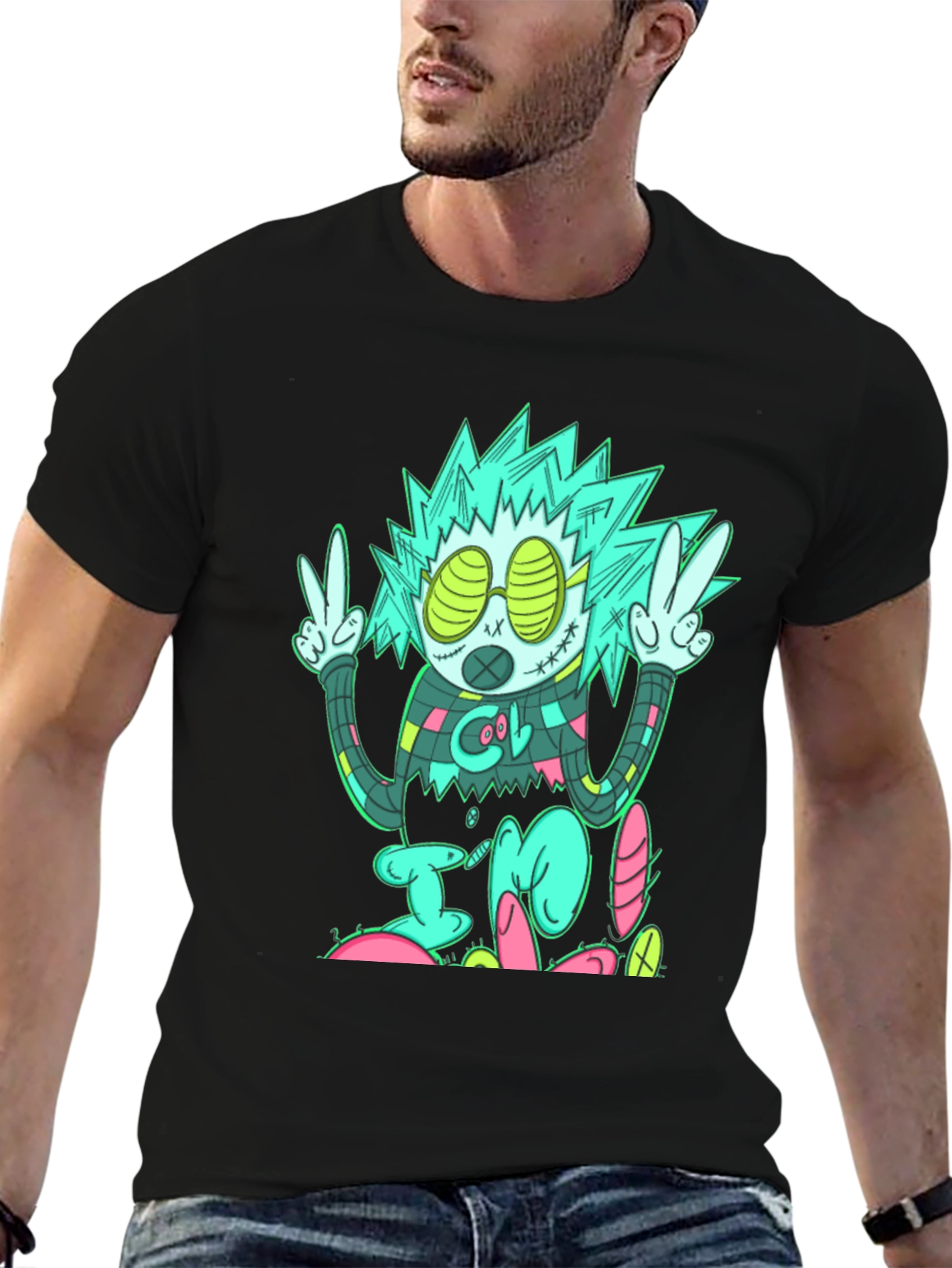 Cool Character Graphic Print Black T-Shirt