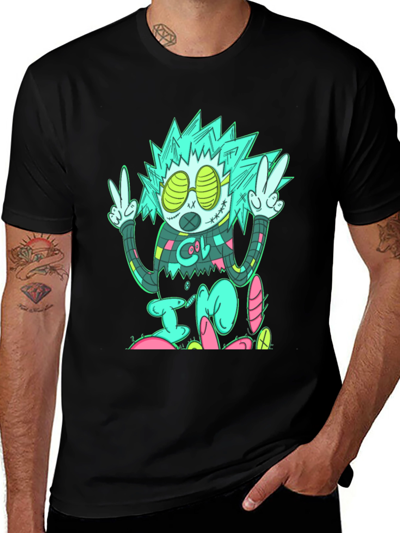 Cool Character Graphic Print Black T-Shirt