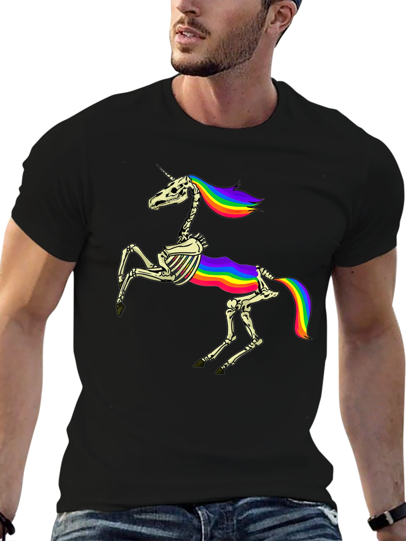 Rainbow Skeleton Unicorn Graphic Tee