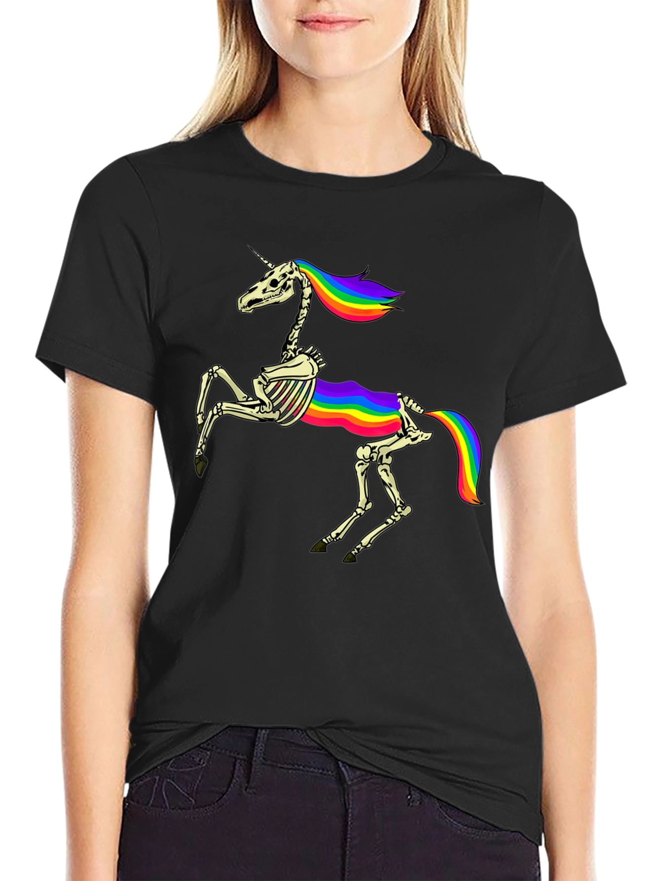 Rainbow Skeleton Unicorn Graphic Tee