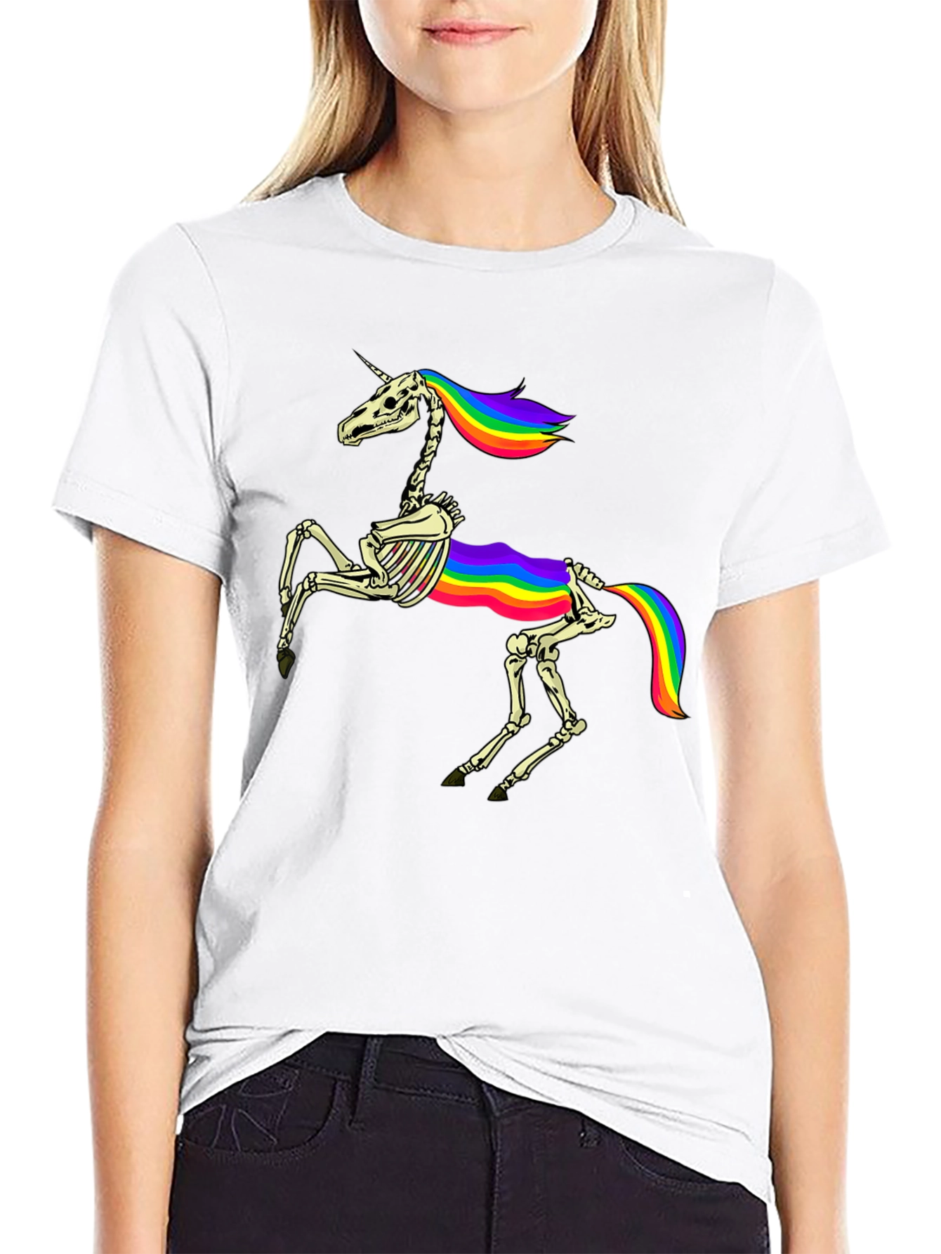 Rainbow Skeleton Unicorn Graphic Tee