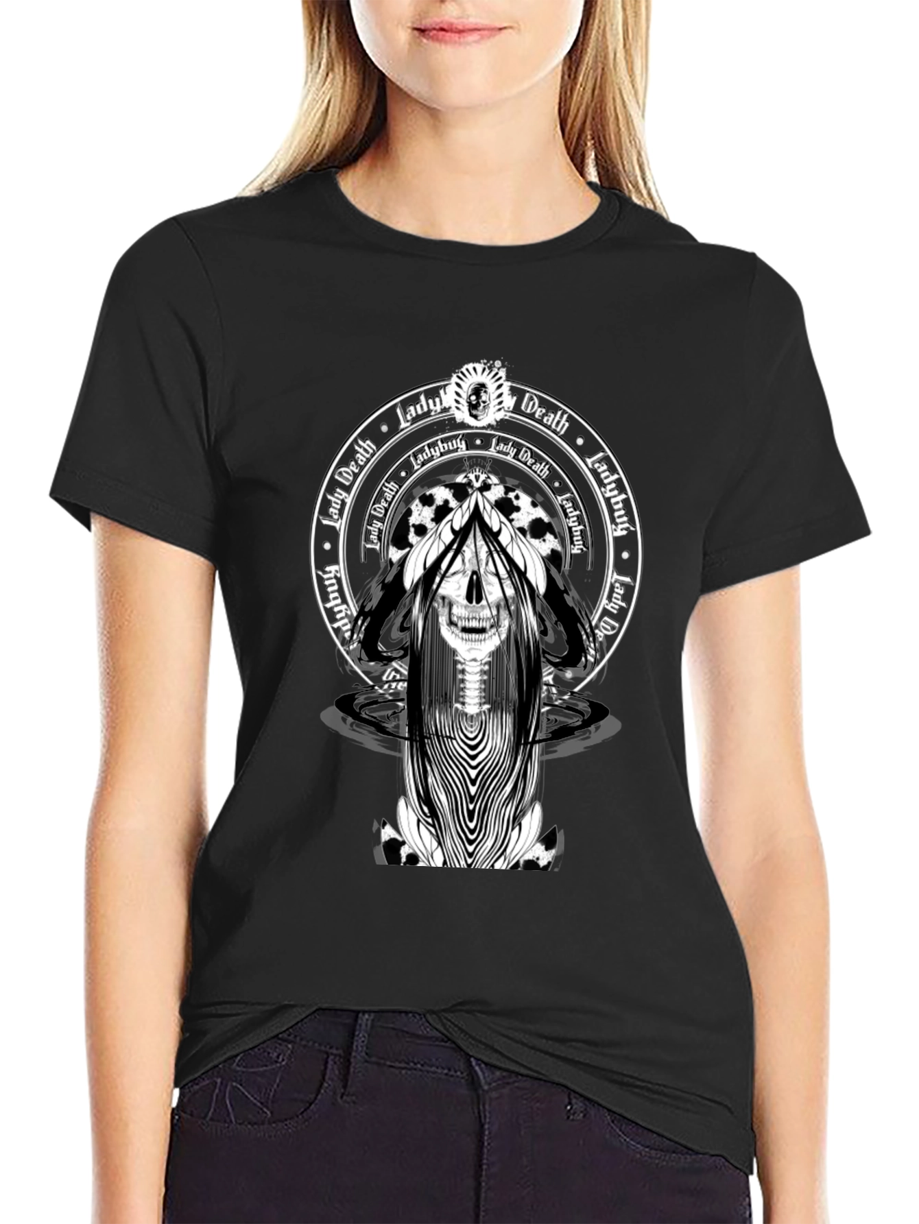 Lady Death Skull Graphic Tee - Black