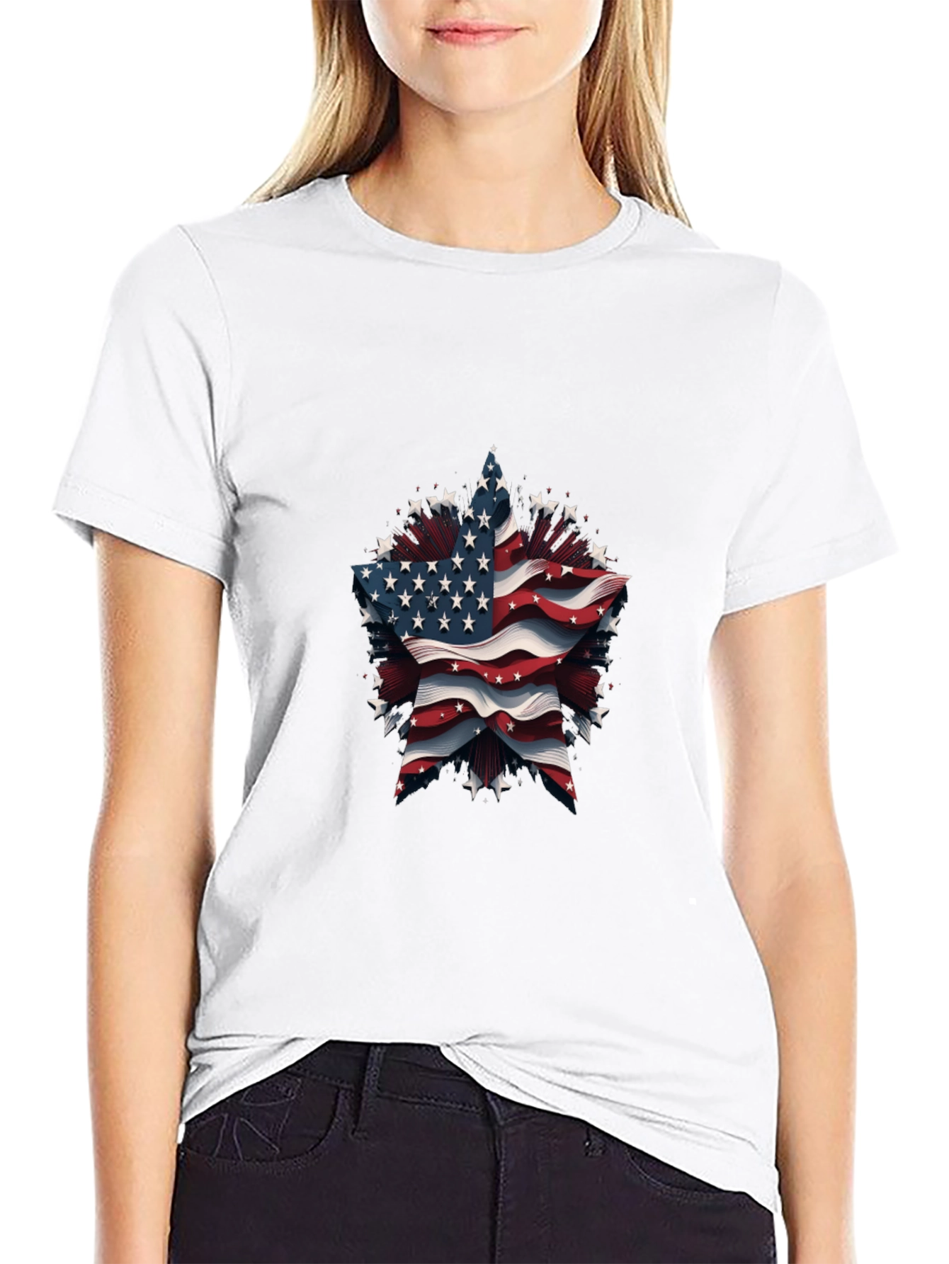 Patriotic Star Tee - American Flag Design
