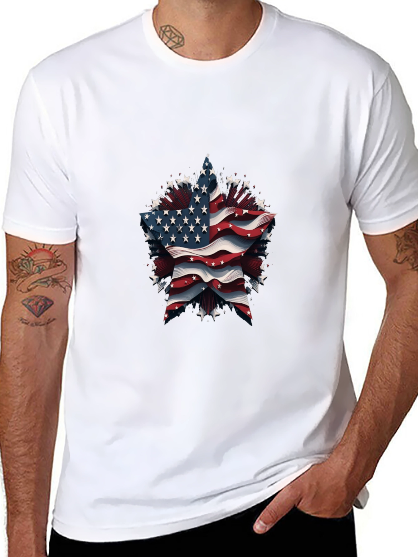 Patriotic Star Tee - American Flag Design