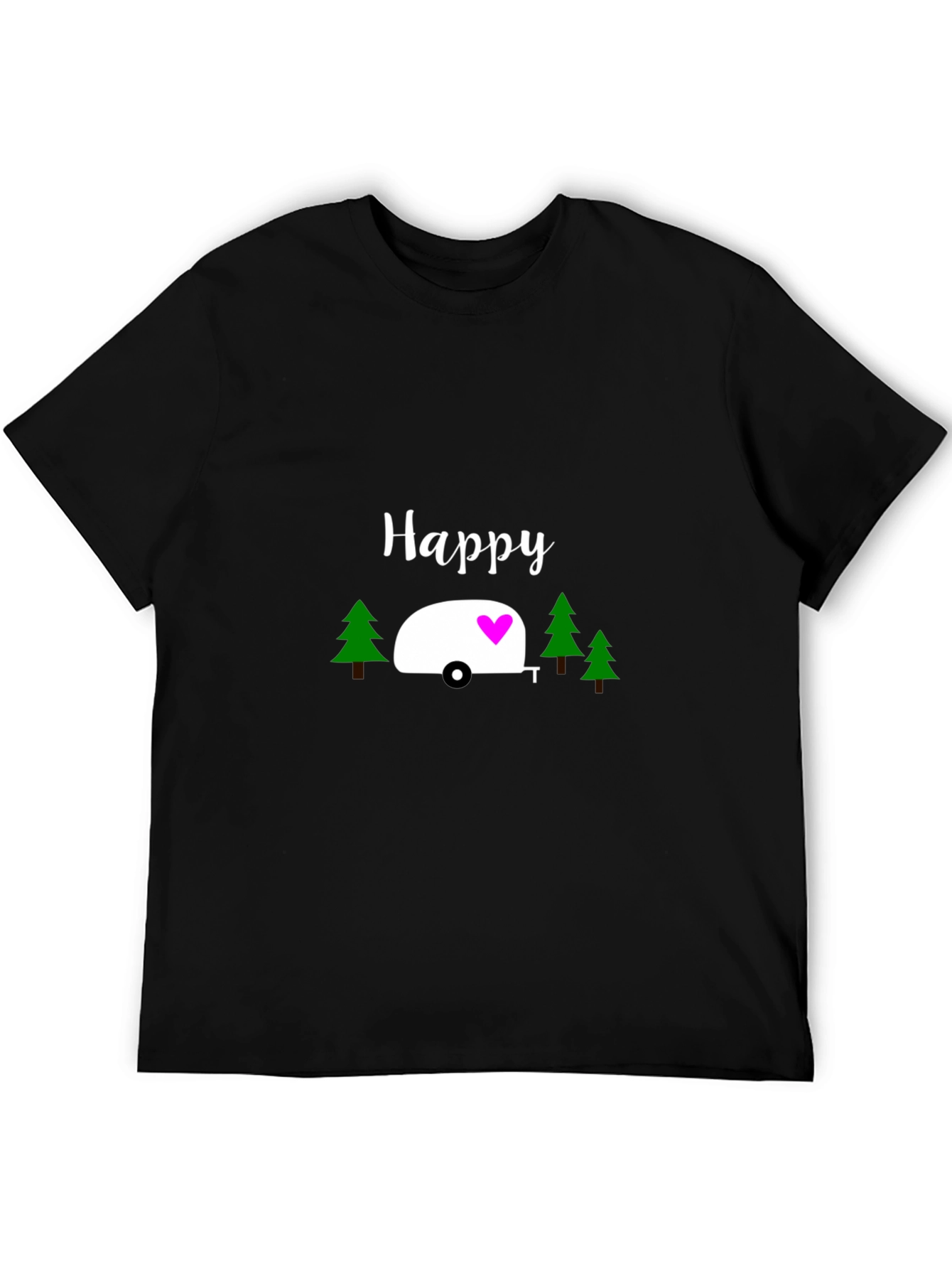 Happy Camper Graphic Tee - Black Cotton T-Shirt