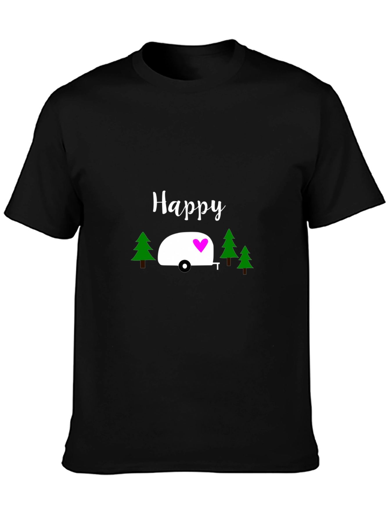 Happy Camper Graphic Tee - Black Cotton T-Shirt