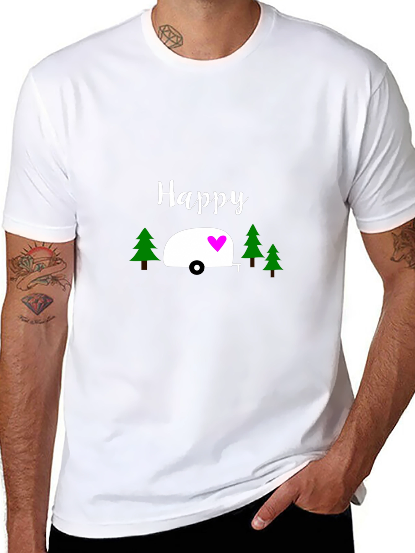 Happy Camper Graphic Tee - Black Cotton T-Shirt