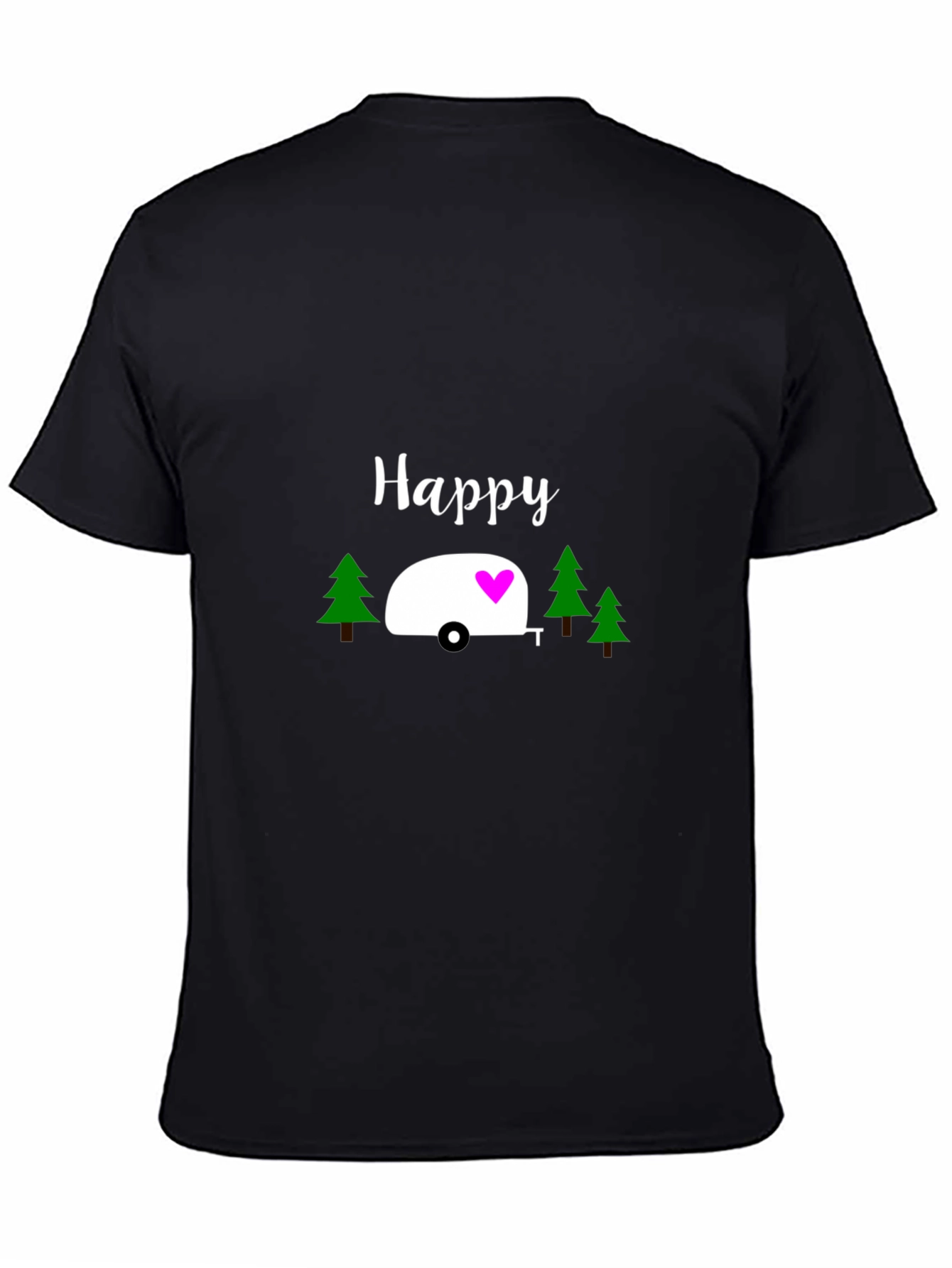 Happy Camper Graphic Tee - Black Cotton T-Shirt